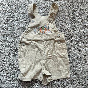 First Moments Overall Shortalls Embroidered‎ Khaki Shorts Jungle Safari Animals